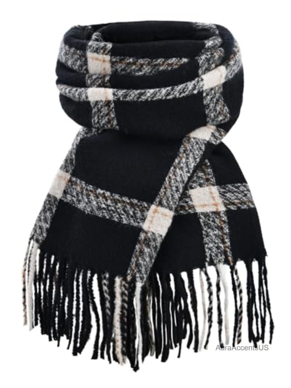 Long Plaid Winter Scarf for Women Classic Tartan Shawl Wrap Tassel Acrylic Blend